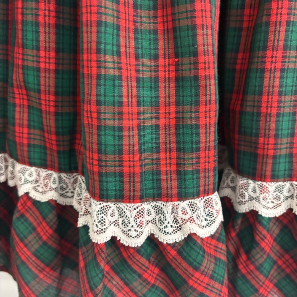 Handmade Vintage Cottage Core Girls Red Green Plaid Christmas Dress - Picture 6 of 11
